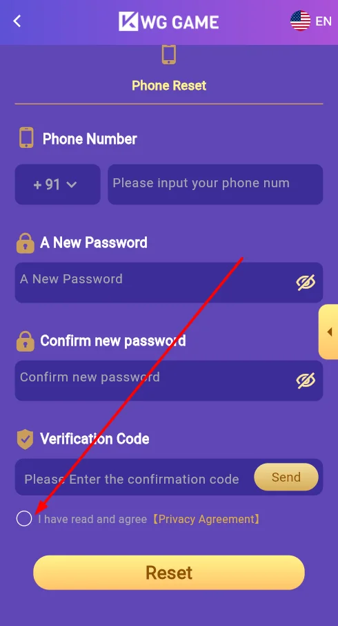 Agree to the Terms and conditions agreement 